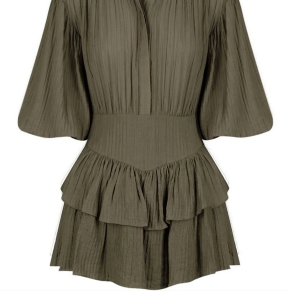 NEW SHONA JOY Designer Mila button  Olive mini dress - Picture 2 of 4
